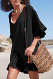 Emoswimsuit - V Neck Solid Color Cover Up