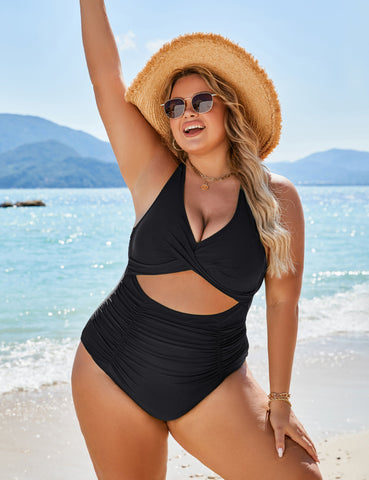 Emoswimsuit - Womens One Piece Swimsuits Push Up Tummy Control Bathing Suits V Neck Cutout Modest Swimwear