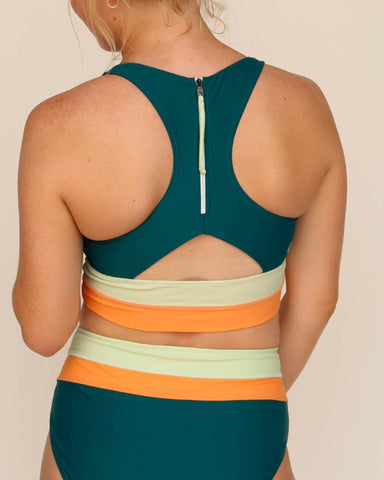 Emoswimsuit - Teal Colorblock Racerback Sporty Bikini Set