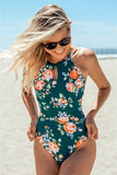 Emoswimsuit - Floral Scalloped Trim One Piece Swimsuit