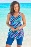 Emoswimsuit - Longer Length Braided Tankini Set - Berry Turk Stripe