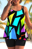 Emoswimsuit - Colorful Plus Size Geometric Print Tankini Set