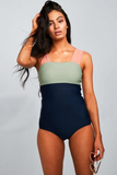 Emoswimsuit - Square Neck Pink Strap Color block One Piece Paradise