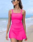 Emoswimsuit - Two-Piece Side Slit Tank Top Swim Dress