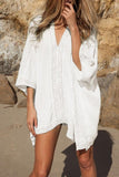 Emoswimsuit - White V-Neck Loose Cover Up