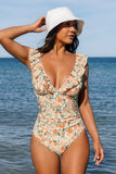 Emoswimsuit - Women's Ruffled One Piece Swimsuit V Neck Lace Up