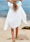 Emoswimsuit - White Solid Color Long Sun-proof Cardigan Cover Up