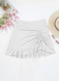 Emoswimsuit - White Solid Color High Waist Pleated Skirt With One Side Tie Swim Short