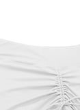 Emoswimsuit - White Solid Color High Waist Pleated Skirt With One Side Tie Swim Short