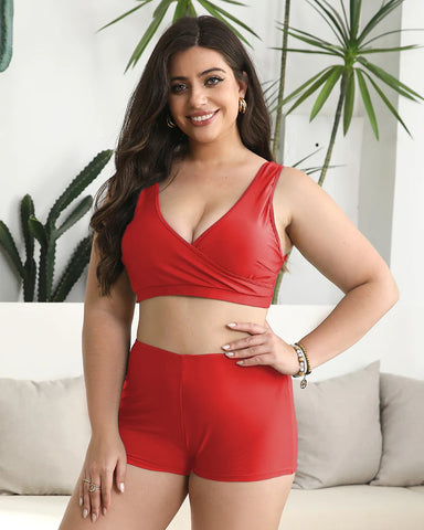 Emoswimsuit - Built-In Bra Swim Romper Three Piece Set