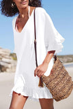 Emoswimsuit - V Neck Solid Color Cover Up