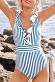 Emoswimsuit - Ruffled Striped One Piece Swimsuit