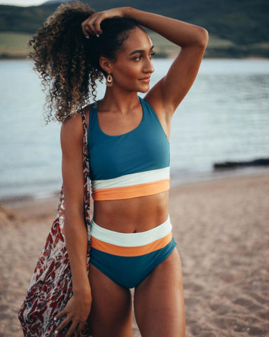 Emoswimsuit - Teal Colorblock Racerback Sporty Bikini Set