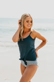 Emoswimsuit - Tie Front Blouson Swim Tankini In Navy Blue